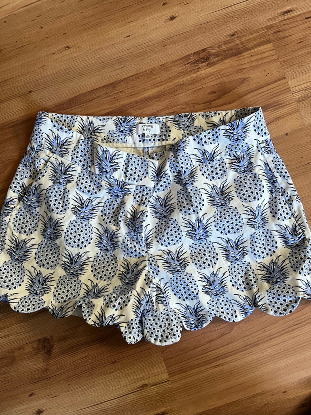 crown & ivy White Shorts with Blue Pineapple Print